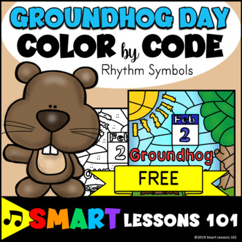 Preview of FREE Groundhog Day Music Color by Code: Color by Rhythm: Groundhog Day Worksheet