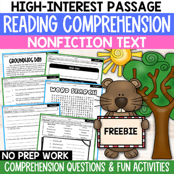 Preview of FREE Groundhog Day Reading Comprehension Packet, Groundhog Day Activities