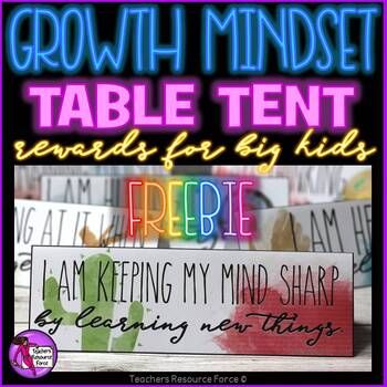 Preview of Free SEL Growth Mindset Motivational and Rewarding Table Tent