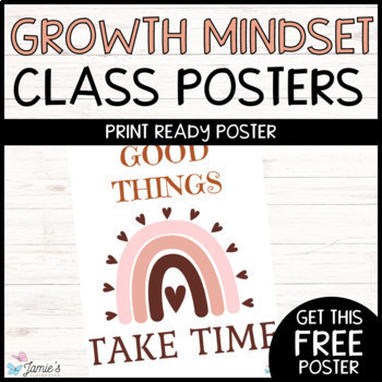 Preview of FREE Growth Mindset Poster Motivational Boho Classroom Decor