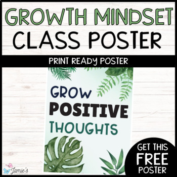 Preview of FREE Growth Mindset Poster Motivational Tropical Classroom Decor