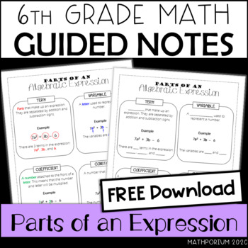 Preview of FREE Parts of an Expression Guided Notes