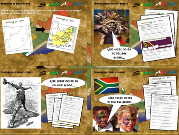Preview of FREE HANDOUTS for "History of South Africa" 4-PART UNIT with 100 rich slides