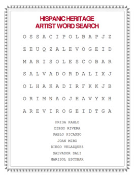 Preview of FREE HISPANIC HERITAGE ARTIST WORD SEARCH
