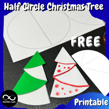 Preview of FREE Half Circle Christmas Tree Craft Bulletin Board Math Activities Geometry