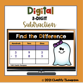 Preview of FREE: Halloween 3-Digit Subtraction with Regrouping | Digital Resource