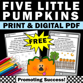 Preview of FREE Five Little Pumpkins Reading Worksheets Halloween Coloring Pages Rhyme