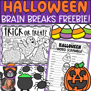 Preview of FREE Halloween Brain Break Activities and NO PREP Worksheets for October