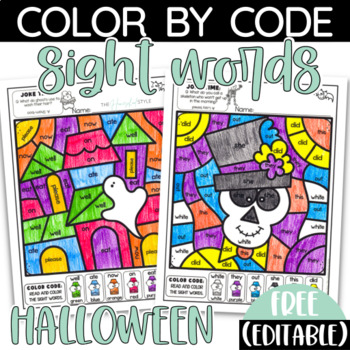 Preview of FREE Halloween Color by Sight Word Practice Pre-Primer and Primer Editable