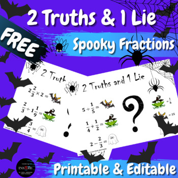 Preview of FREE Halloween Math 2 Truths and a Lie SPOOKY FRACTIONS Error Analysis EDITABLE