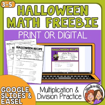 Preview of FREE Halloween Math Activity Witches' Brew Fraction Math No-Prep Worksheets