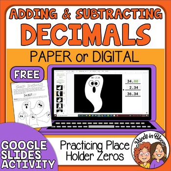 Preview of FREE Halloween Math Adding and Subtracting Decimals Google Digital or Print