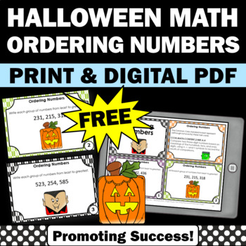 Preview of FREE 2nd 3rd Grade Halloween Math Activities Centers Comparing Ordering Numbers