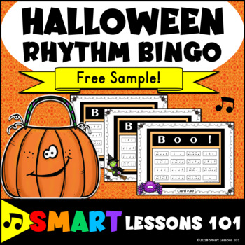 Preview of FREE Halloween Rhythm Flashcard Bingo: Halloween Music Game: Halloween Activity