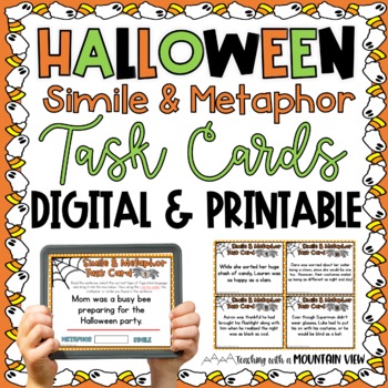 Preview of {FREE} Halloween Simile and Metaphor Task Cards Mini Set
