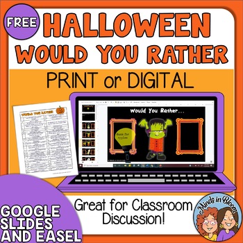 Preview of FREE Halloween Would You Rather Questions Print, Easel, and Google Slides