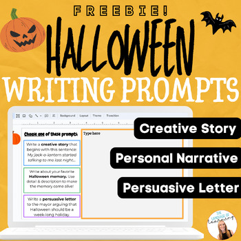 Preview of FREE Halloween Writing Prompts | Writing Activity for Halloween Print & Digital