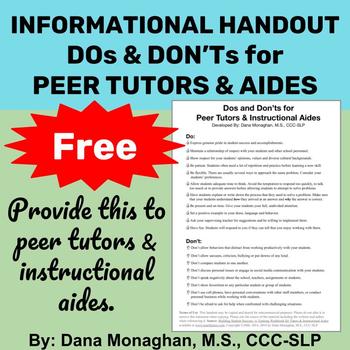 Preview of **FREE** Handout-Dos and Don'ts for Peer Tutors & Instructional Aides