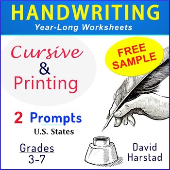 Preview of FREE - Cursive Handwriting & Printing Practice Worksheets (Grades 3-7)