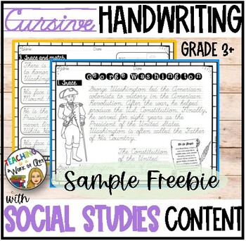 Preview of FREE Handwriting Practice with Social Studies Passages CURSIVE