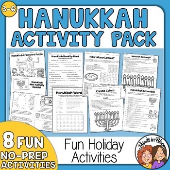 Preview of Hanukkah Activities and Puzzles - Holiday Worksheets for Fast Finishers and Fun!