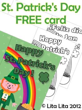 Preview of FREE  Happy St. Patrick's day coloring card English and Spanish