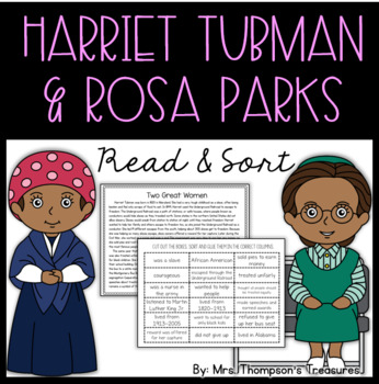 Preview of FREE Harriet Tubman & Rosa Parks Reading Passage & Comparing Sort