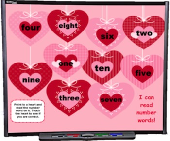 Preview of FREE Heart Number Words SMART BOARD Game