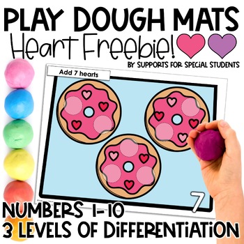 Preview of FREE Heart Themed Play Dough Counting Mats for Valentines Day