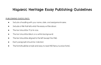 Preview of FREE Hispanic Heritage Research Essay Publishing Guidelines