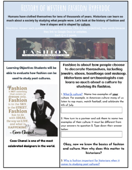 Preview of FREE History of Fashion Art HyperDoc - with Research Slides Project 