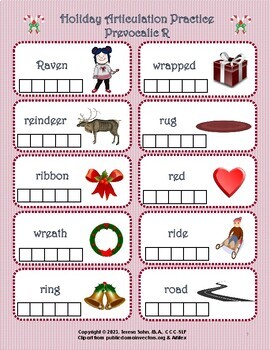 Preview of FREE Holiday Articulation Drill Practice Worksheet: Prevocalic R