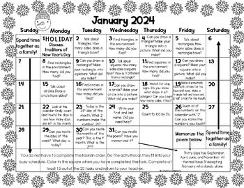 FREE Homework Calendar Preschool and Kindergarten for January | TPT