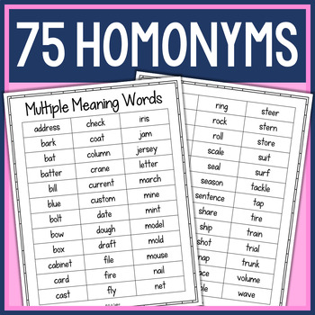 Examples of Homonyms with Sentences & Pictures