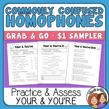 Preview of Homophones Commonly Confused ELA Grammar Worksheets Sampler Quizzes Packet More