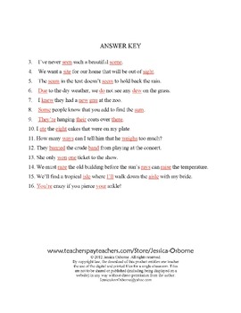 Homophones Identifying Worksheet With Answer Key Free By Jessica Osborne