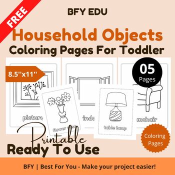 Preview of FREE*Household Objects* Toddler Coloring Book 8.5x11 05 pages