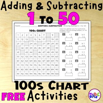 Preview of FREE 100s Chart Adding and Subtracting Numbers 1 to 50 Math Activities