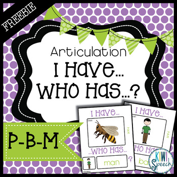 Preview of FREE I Have Who Has Articulation Game for Bilabial Sounds P, B, M in Speech