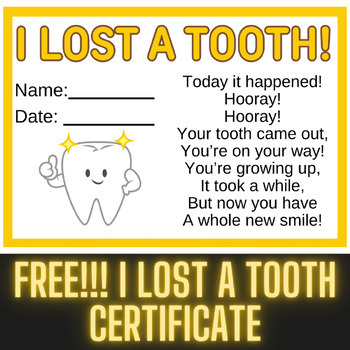 Preview of FREE I Lost A Tooth Certificate!!