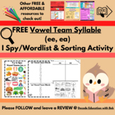 FREE Decodable Vowel Team Syllable (ee, ea) I Spy & Sortin