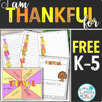 Preview of FREE "I am Thankful for" THANKSGIVING Writing Templates
