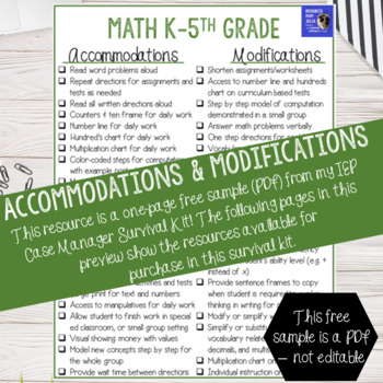 FREE IEP Accommodations and Modifications List for Math Grades 1-5