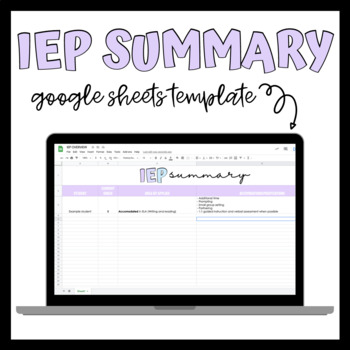 Preview of FREE| IEP Summary | IEP Organization | Google Sheets Template 