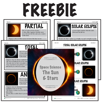 Preview of FREE: Solar Eclipse - Info Cards: Space Science - The Sun & Stars