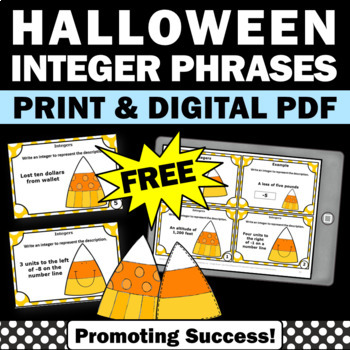 Preview of FREE Positive and Negative Integers Halloween Math Games Candy Corn Theme