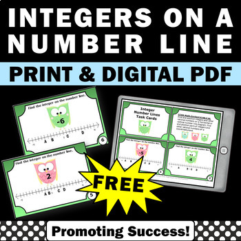 Preview of FREE Integers on a Number Line 6th Grade Math Review Task Cards SCOOT Game