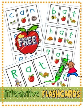 Preview of FREE Interactive Phonics Segmenting Flashcards (CVC) "Mystery Words"