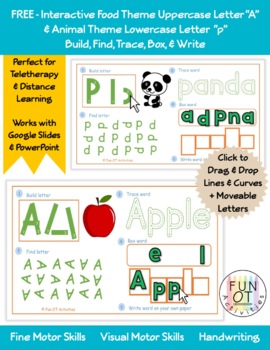 Preview of FREE Interactive Uppercase Food & Lowercase Animal "Build Find Trace Box Write"