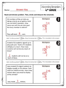 FREE Interpret the Remainder Worksheet | 4th Grade Math by Krejci Creations